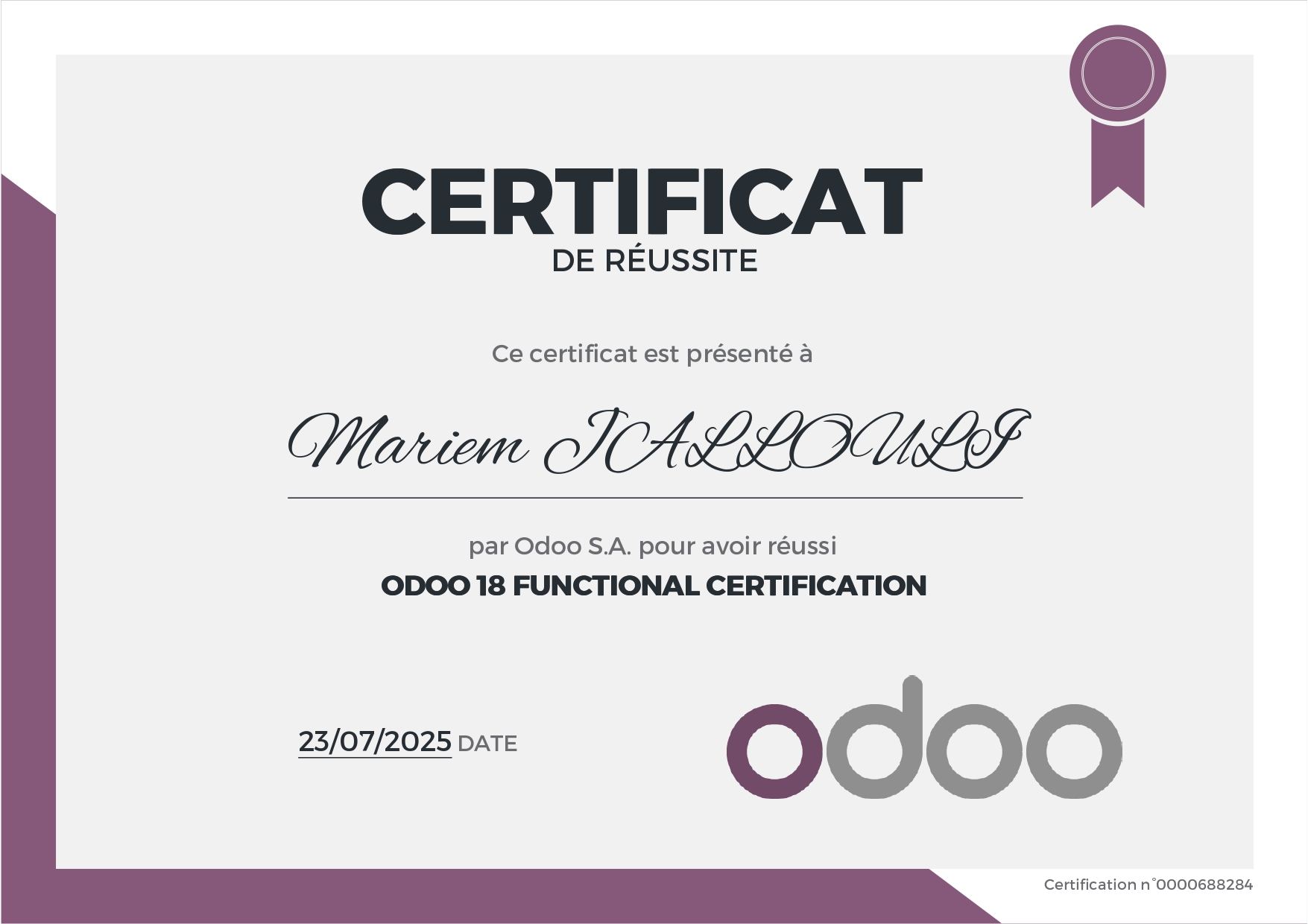 Certification Odoo 18 Functional Certification